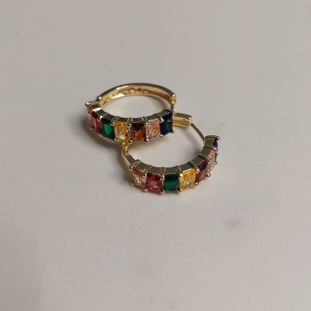 Multicolor 18k Plated Gemstone Hoop Earrings